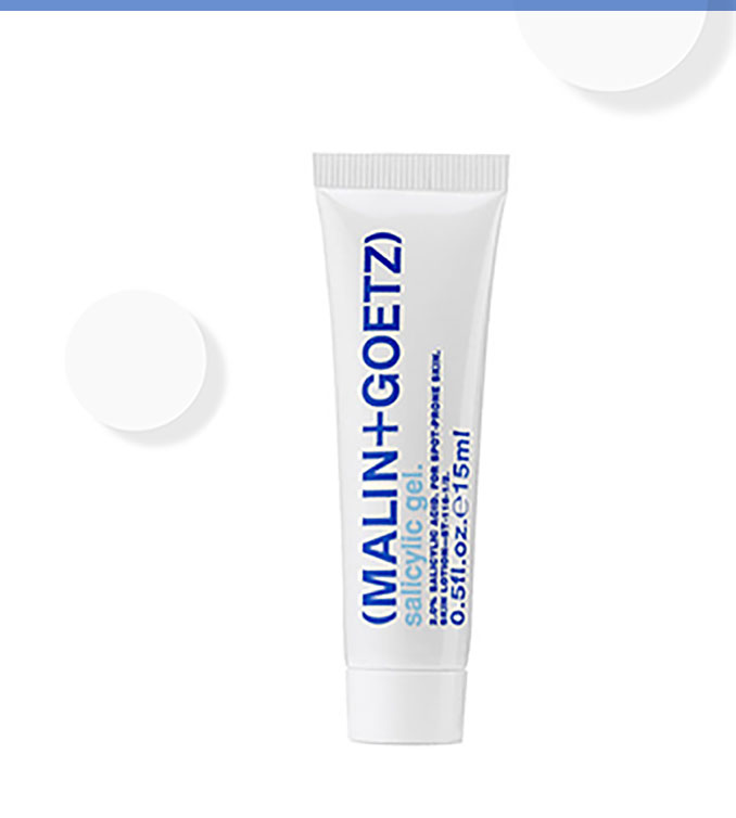 Malin+Goetz Salicylic Gel £18. This effective, breakout gel contains salicylic and lactic acid and natural witch hazel to aid exfoliation, while vitamins A, C and E help to improve clarity without over drying or irritating skin.